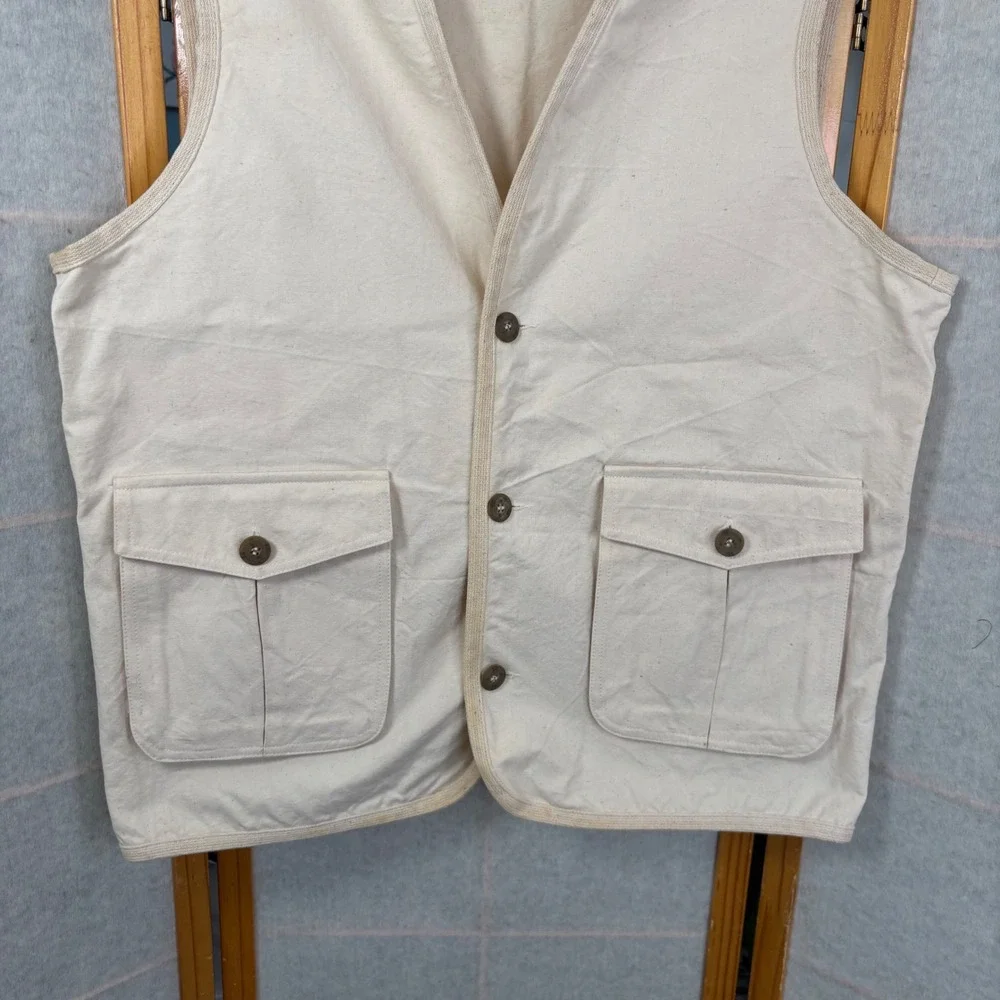 J Peterman Company Mens‎ Cotton Canvas Safari Utility Vest Cream Natural Medium